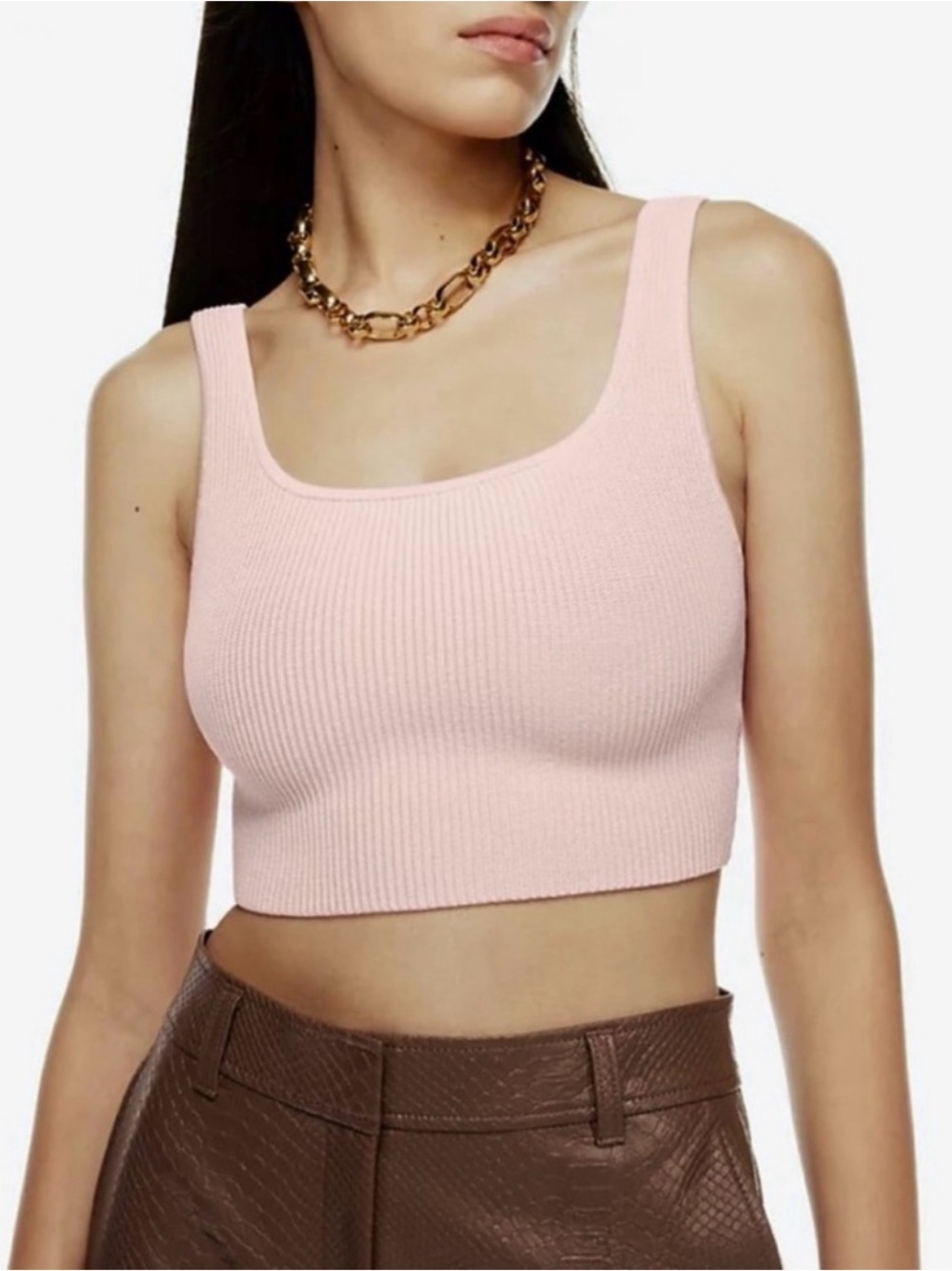 Aritzia Babaton Ribbed Scoop Crop Tank - Pale Pink